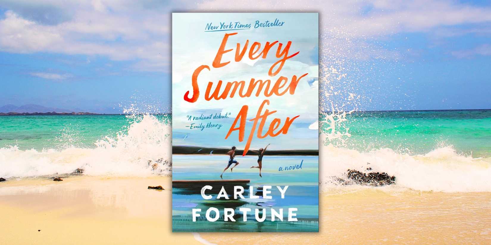 The Every Summer After book cover over waves on a beach