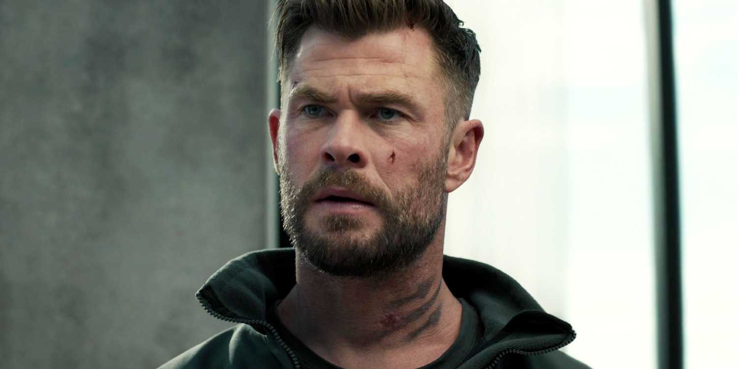 Chris Hemsworth looking serious as Tyler Rake in Extraction 2