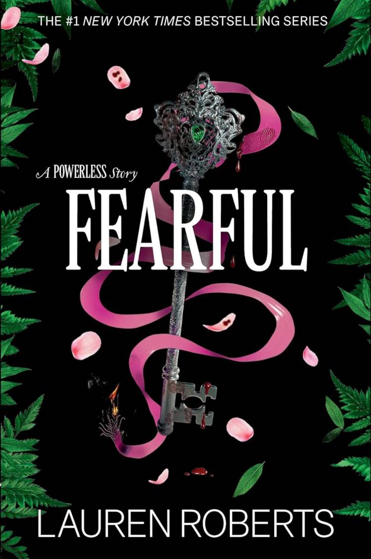 The cover of Fearful By Lauren Roberts featuring a key and pink ribbon