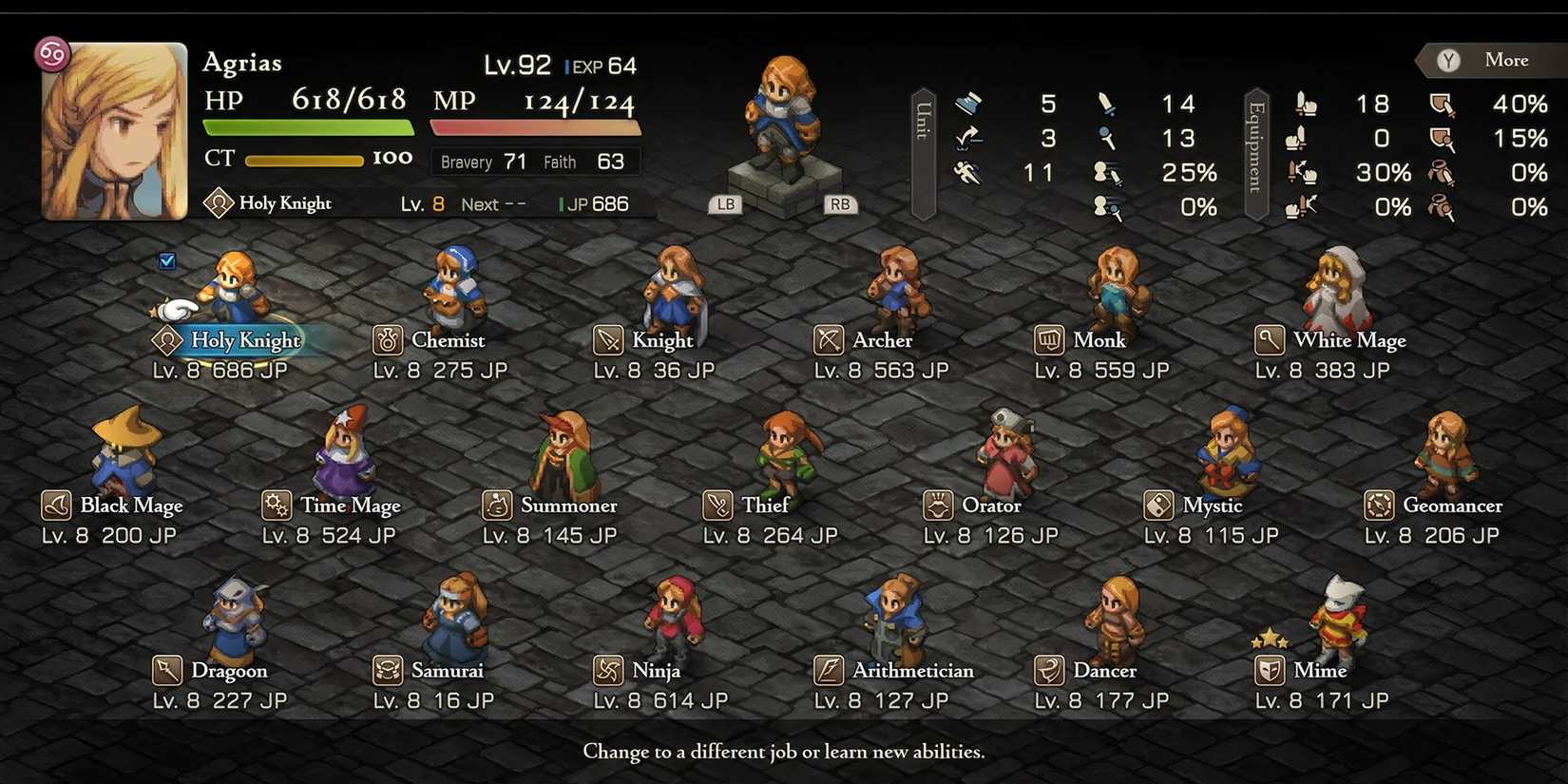 Final Fantasy Tactics Remaster Job System Menu