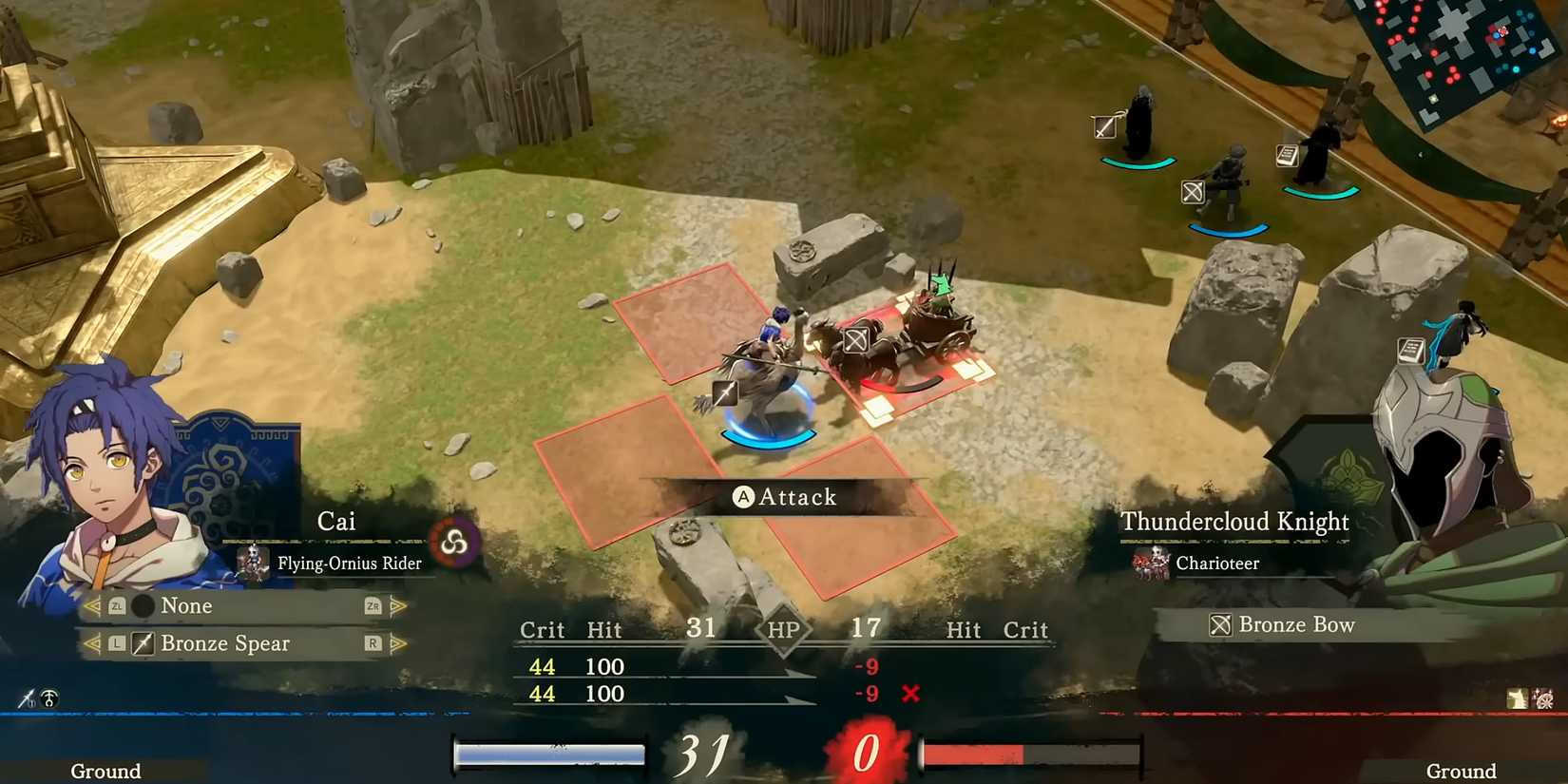 Two characters battling in Fire Emblem: Fortune's Weave.