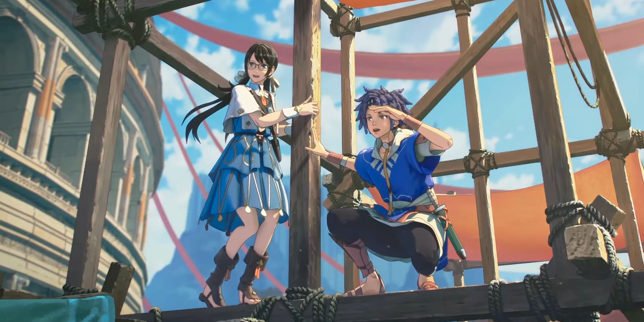 Due personaggi in Fire Emblem Fortune's Weave in fase di dialogo o scontro