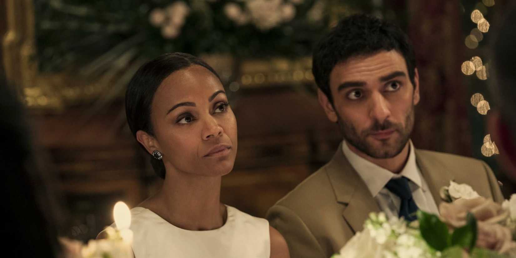 Amy (Zoe Saldaña) e Lino (Eugenio Mastrandrea) em traje de gala em From Scratch