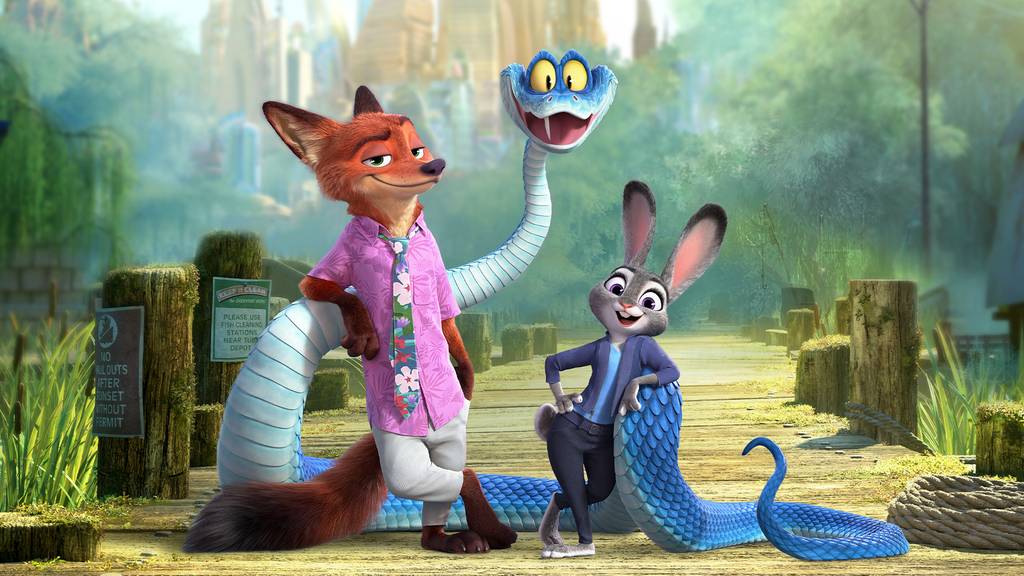 Nick Wilde, Judy Hopps e Gary Sprague em Zootopia 2