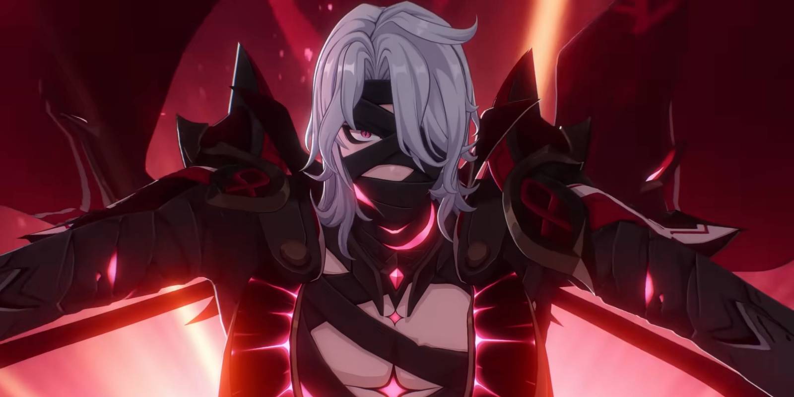 Rerir appears angry behind the black bandages covering his face in Genshin Impact.