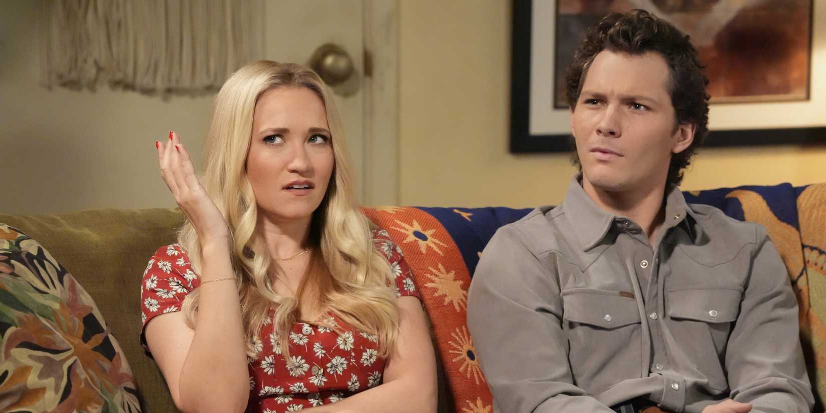 Georgie and Mandy looking taken aback in an episode of Georgie and Mandy's First Marriage