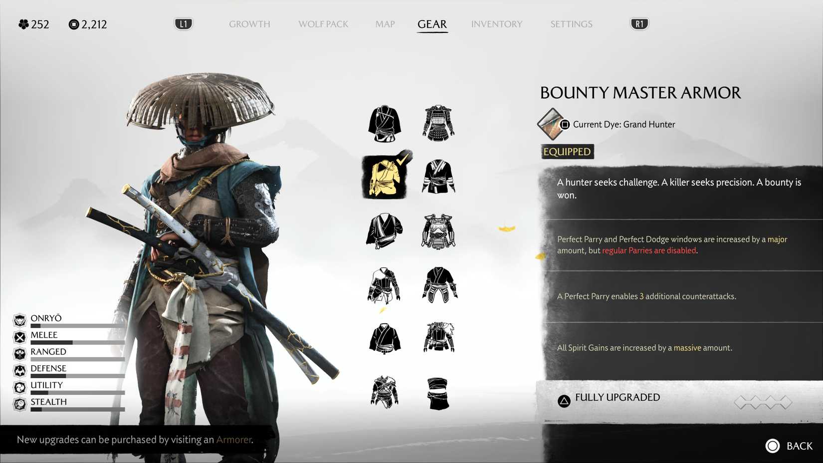 Atsu wearing the Bounty Master Armor in Ghost of Yotei.