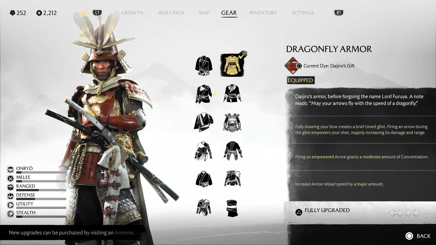 Atsu wearing the Dragonfly Armor in Ghost of Yotei.