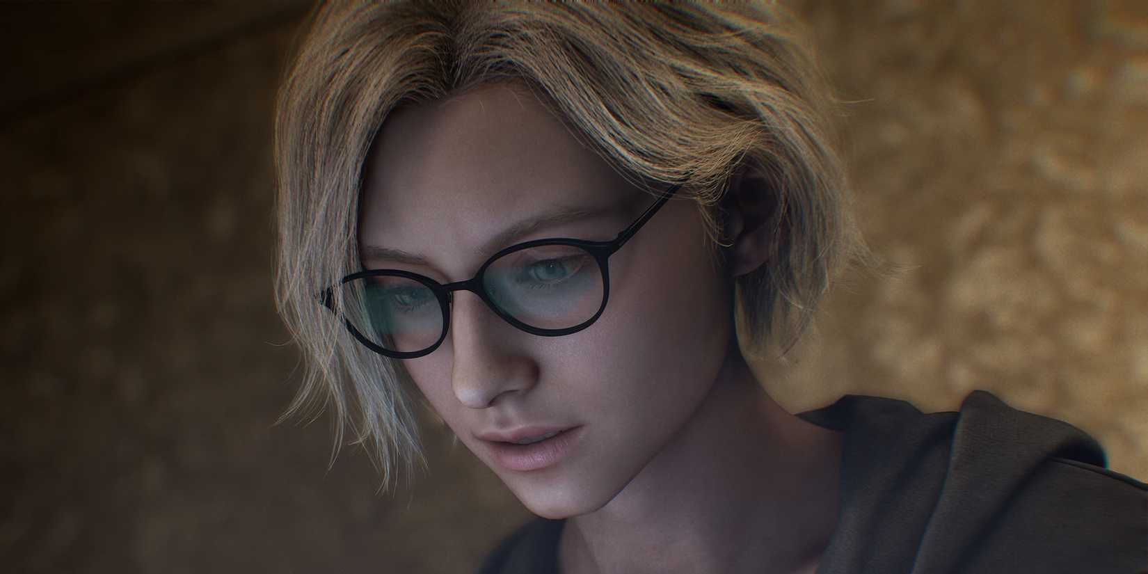 A screenshot of Grace looking at her computer in Resident Evil Requiem.