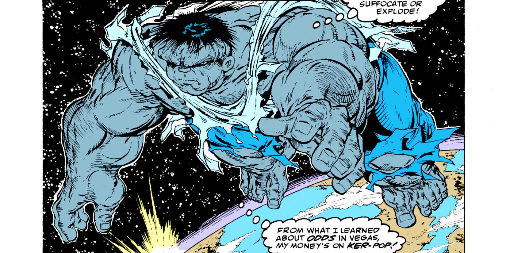Gray Hulk is punched into orbit in Amazing Spider-Man #328