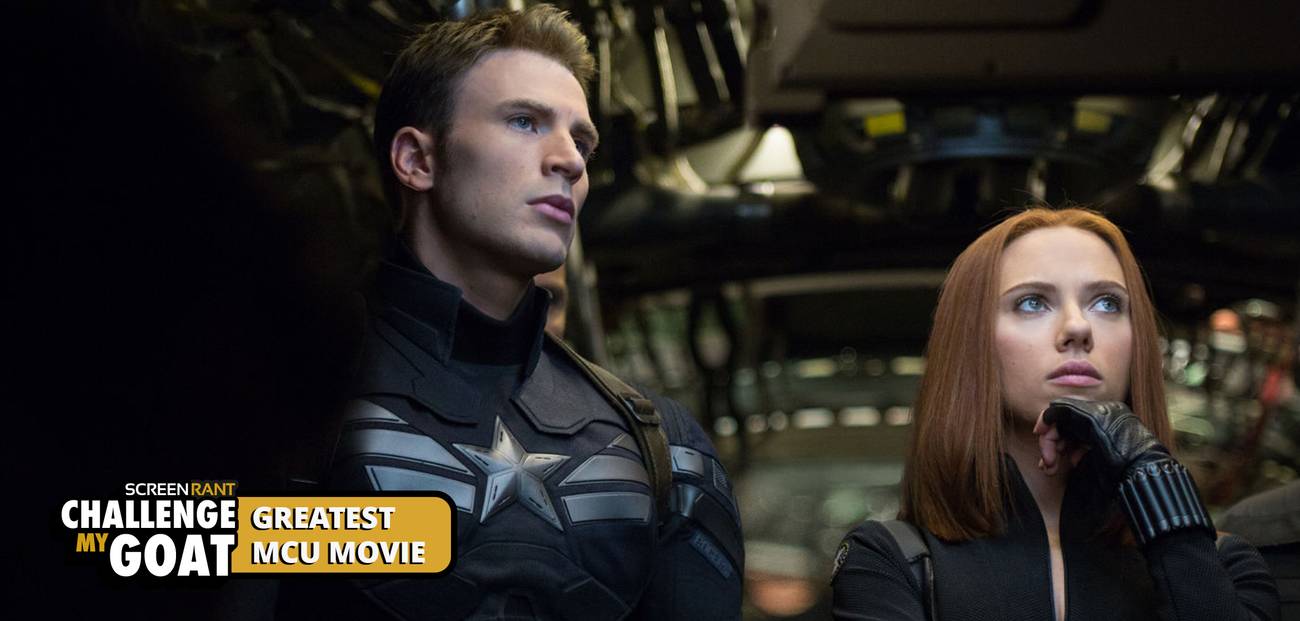 Chris Evans as Steve Rogers and Scarlett Johansson as Natasha Romanoff in Captain America: The Winter Soldier With Challenge My GOAT Overlay