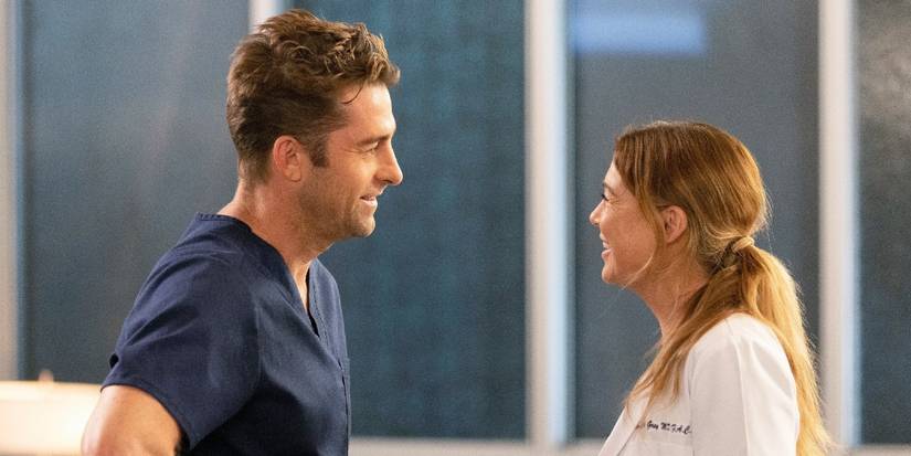 Grey's Anatomy's Scott Speedman (Nick Marsh) & Ellen Pompeo (Meredith Grey) Smiling At Each other