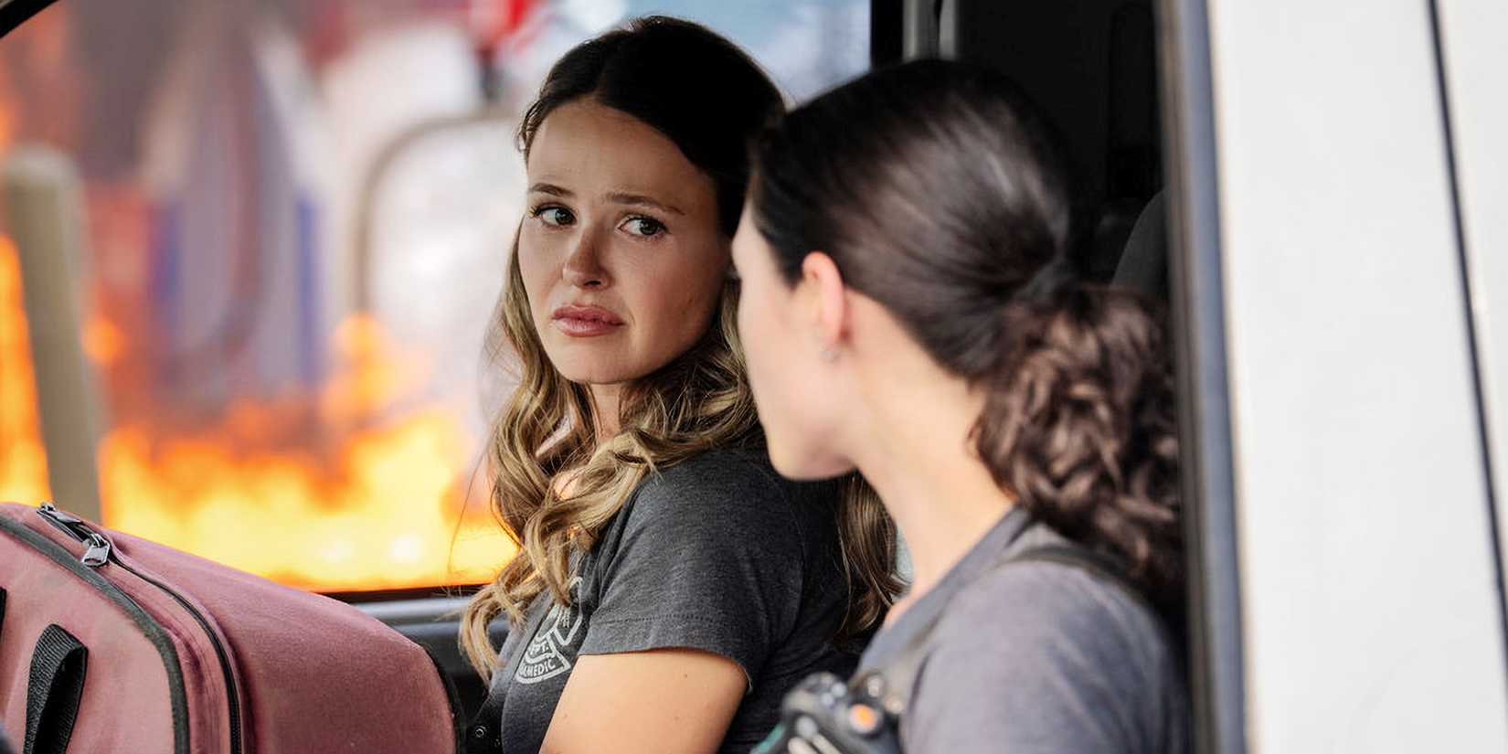 Hanako Greensmith as Violet Mikami and Jocelyn Hudon as Lizzie Novak in Chicago Fire season 14, episode 1 (2)