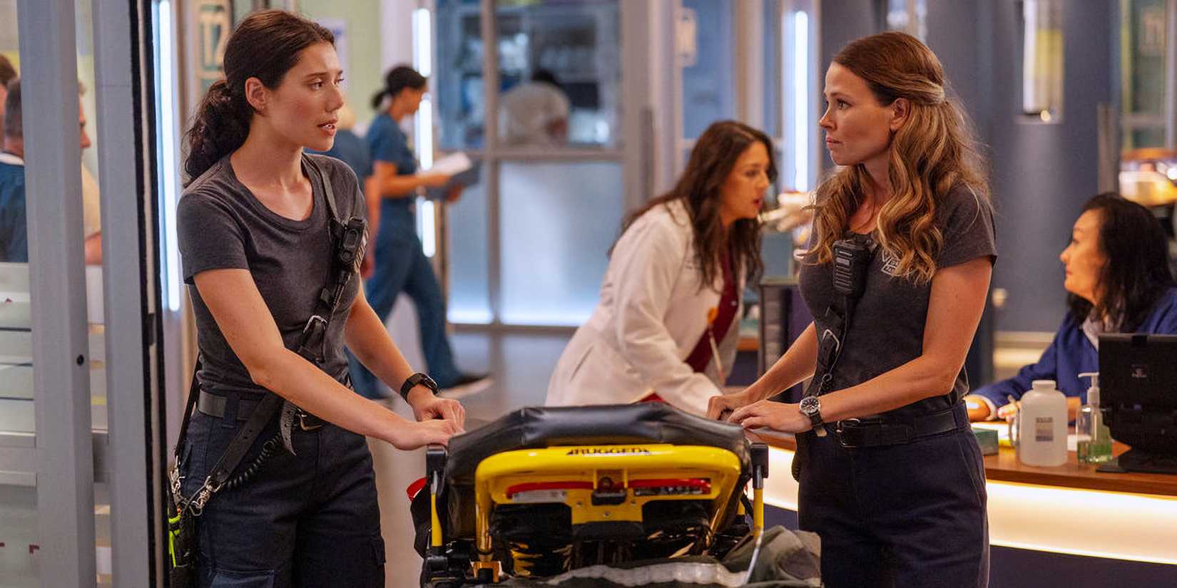 Hanako Greensmith as Violet Mikami and Jocelyn Hudon as Lizzie Novak in Chicago Fire season 14, episode 1