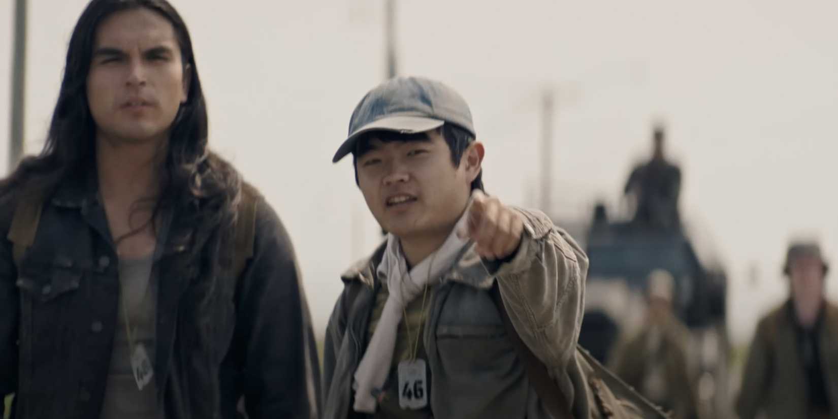Ben Wang pointing at the camera as Hank Olson in The Long Walk (2025)