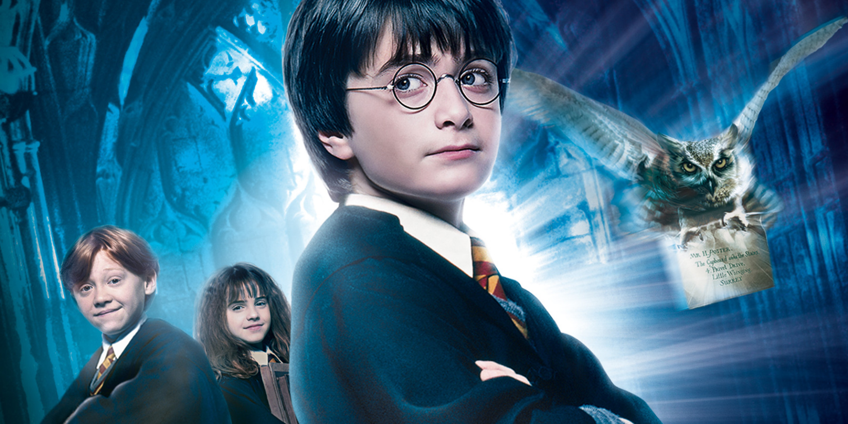 Filme Harry Potter - Harry, Ron, Hermione e Edwiges no pôster do filme