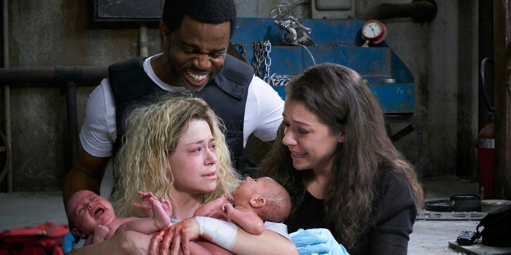 Helena with her twin babies in the Orphan Black series finale