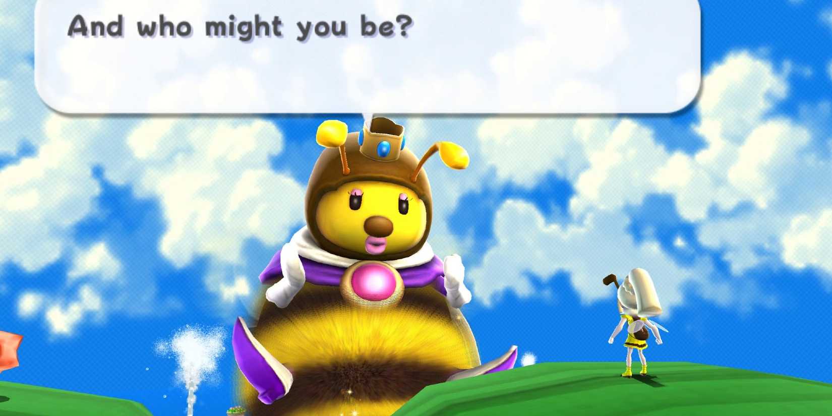 Honey Queen talking to a character in Super Mario Galaxy