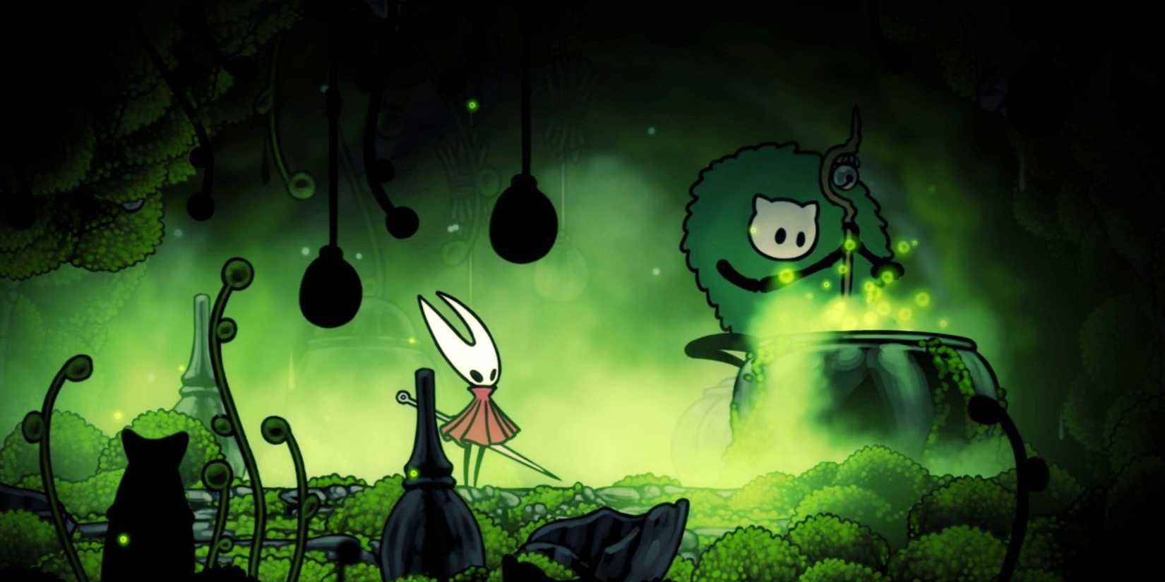 Hornet with the Moss Druid in Hollow Knight Silksong.
