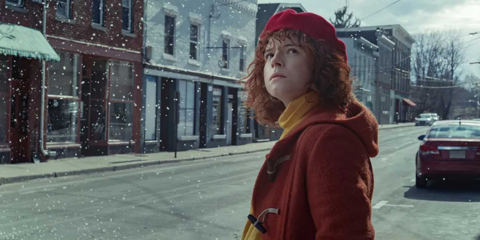 9 Movies Overlooked At The 2021 Awards 5 The woman looks over her shoulder in the snow in I'm Thinking of Ending Things