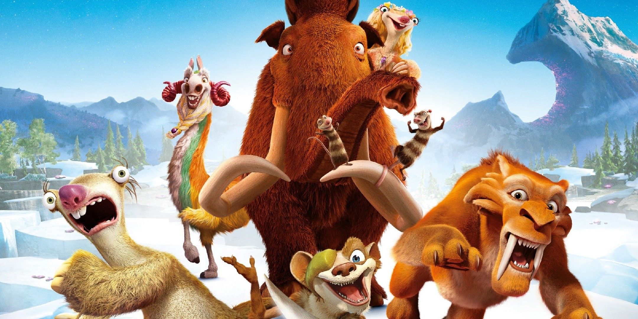 Sid, Manny, Diego, Shangri Llama, Brooke, Crash, Eddie, and Buck in Ice Age: Collision Course