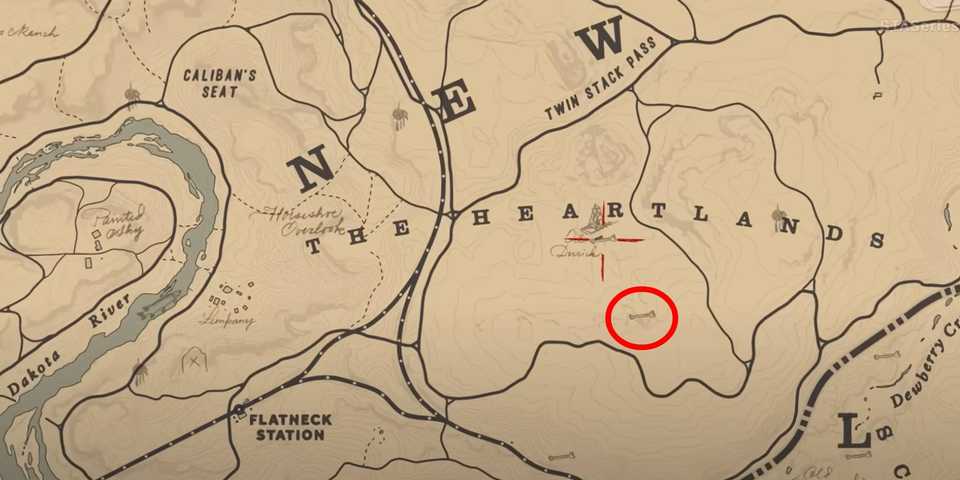 Red Dead Redemption 2 Dinosaur Bone #2 location in Heartlands area