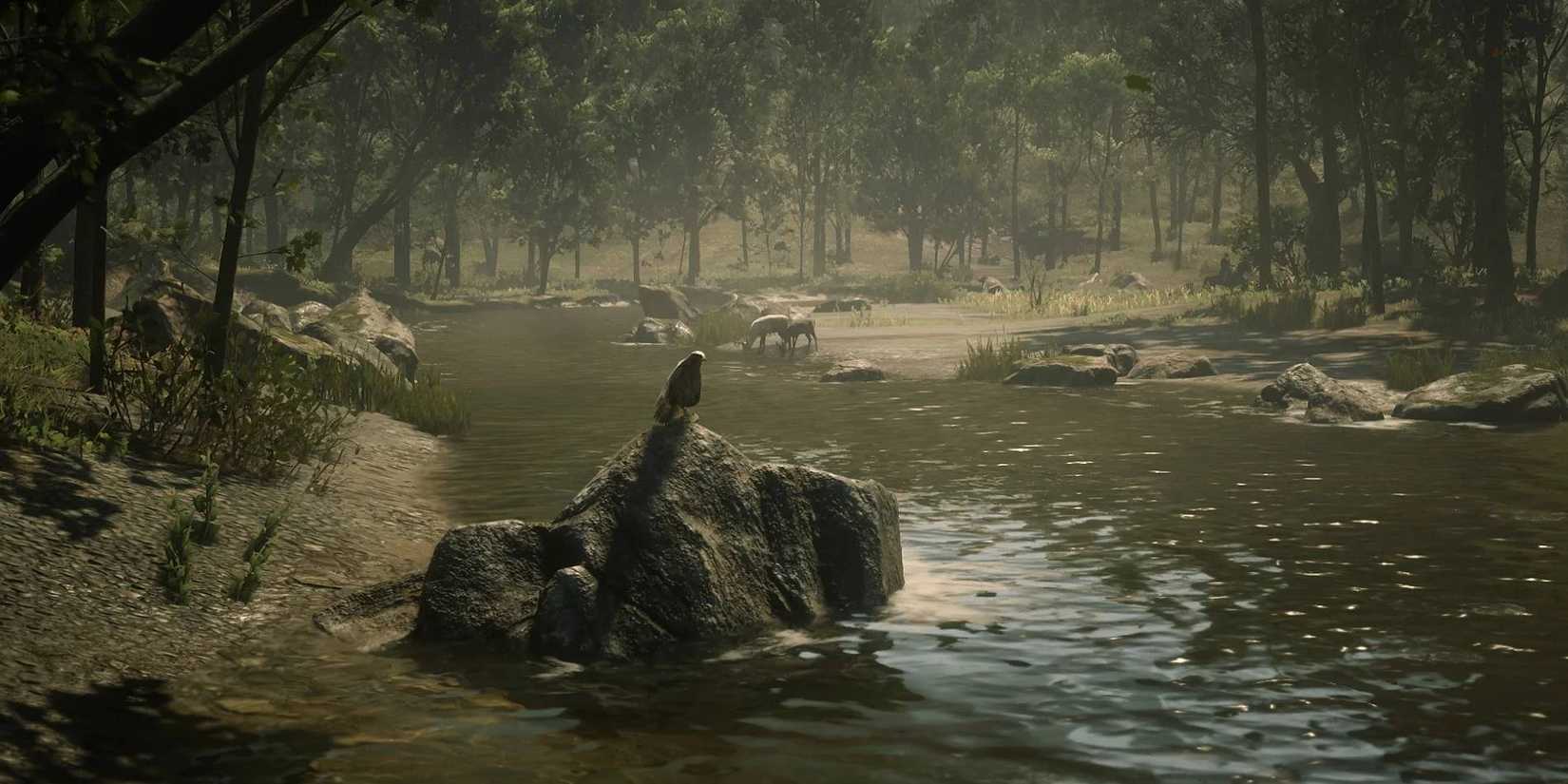 Red Dead Redemption 2 Roanoke Ridge location with creek/river near area wildlife