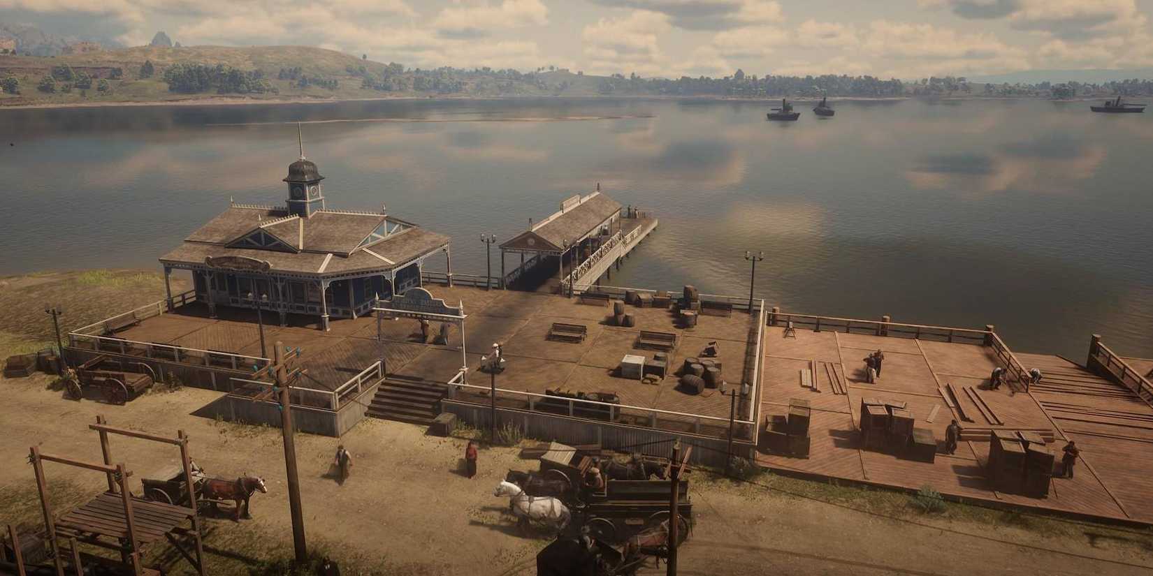 Red Dead Redemption 2 West Elizabeth area with large lake near settlement edge