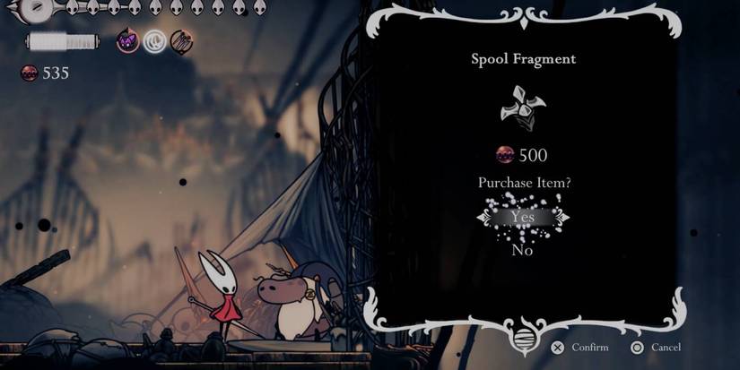 Hollow Knight Silksong Spool Fragment upgrade item found by purchasing it from Jubilana vendor