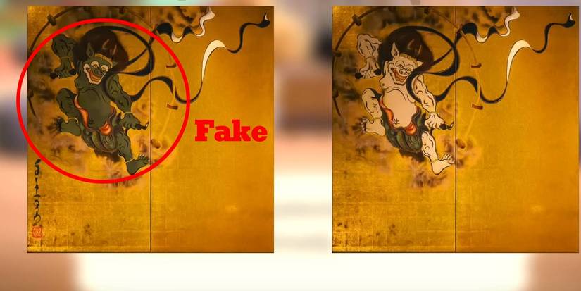 Animal Crossing New Horizons Wild Painting left half fake vs original comparison