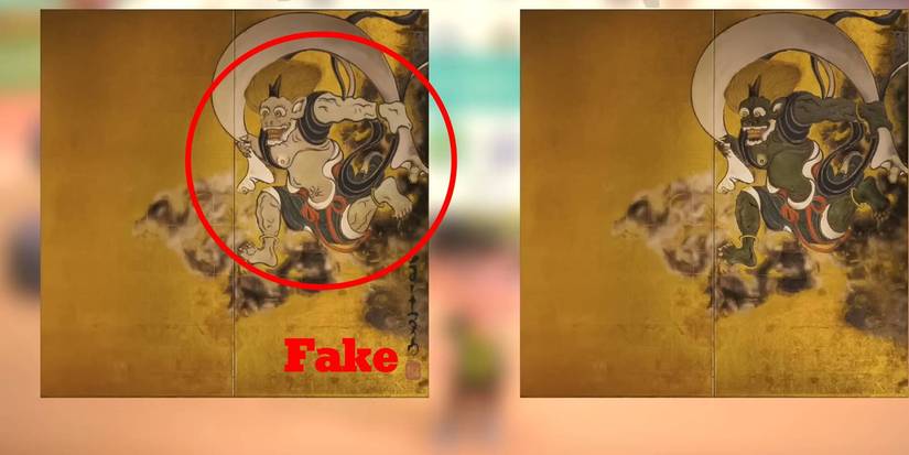 Animal Crossing New Horizons Wild Painting right half fake vs original comparison
