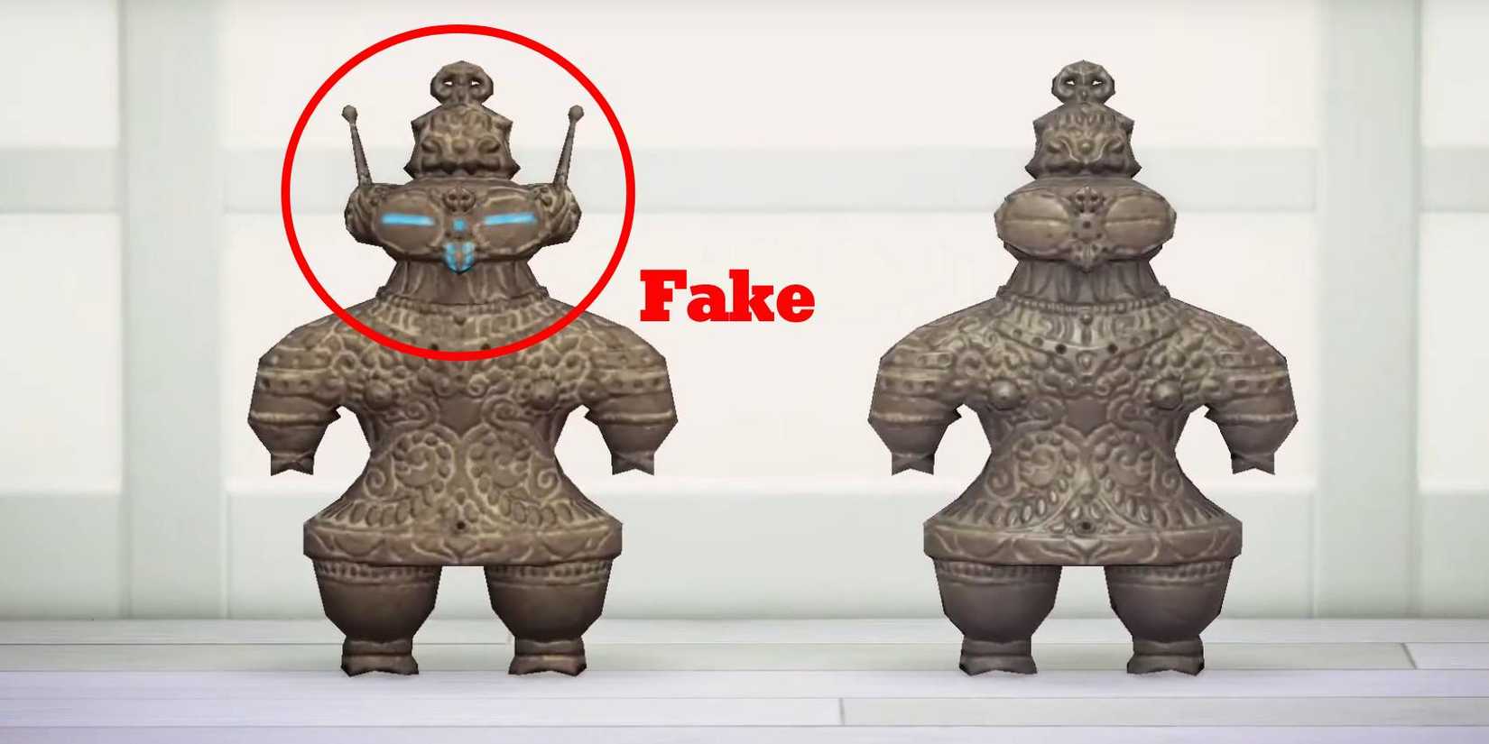 Animal Crossing New Horizons Ancient Statue fake vs original comparison