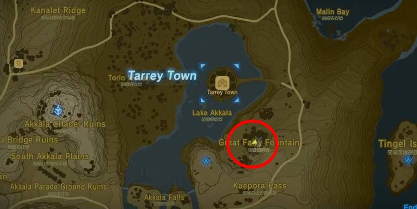 Legend of Zelda Breath of the Wild Mija Great Fairy Fountain location marked on map