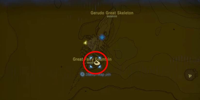 Legend of Zelda Breath of the Wild Tera Great Fairy Fountain location marked on map