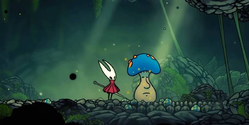 Hollow Knight Silksong Mister Mushroom NPC appearing in Moss Grotto location