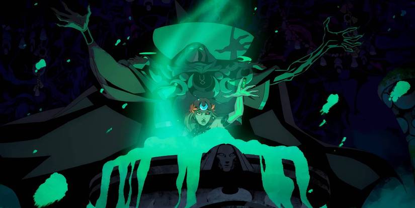 Hades 2 Melinoe and Hecate casting an Incantation over the Cauldron in the Crossroads