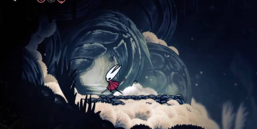 Hollow Knight Silkong Hornet chegando à casa do fabricante de máscaras na área de Mount Fay