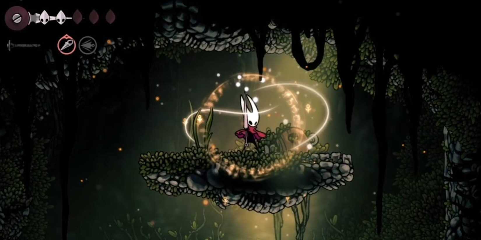 Hollow Knight Silksong Warding Bell tool effect creating a shield during a Bind