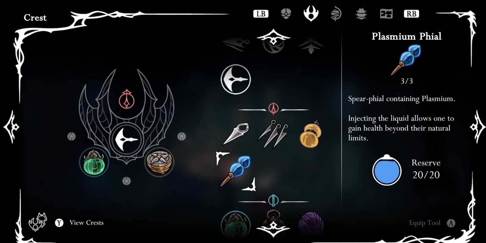 Hollow Knight Silksong Plasmium Phial tool that gives player extra health