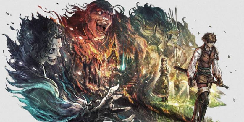 Octopath Traveler 0 keyart with villains and custom protagonist