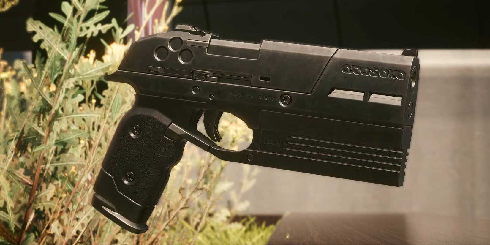 Cyberpunk 2077 Arasaka Tamayura pistol weapon that can have a silencer added to it
