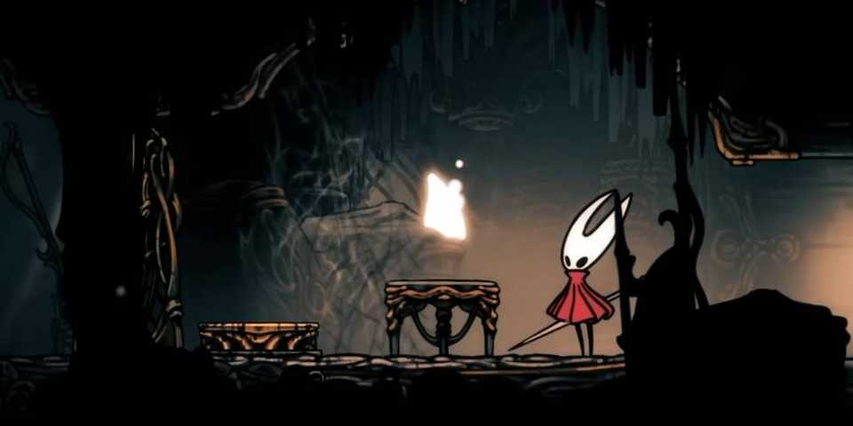 Hollow Knight Silksong Hornet finding Mask Shard in Choral Chambers area
