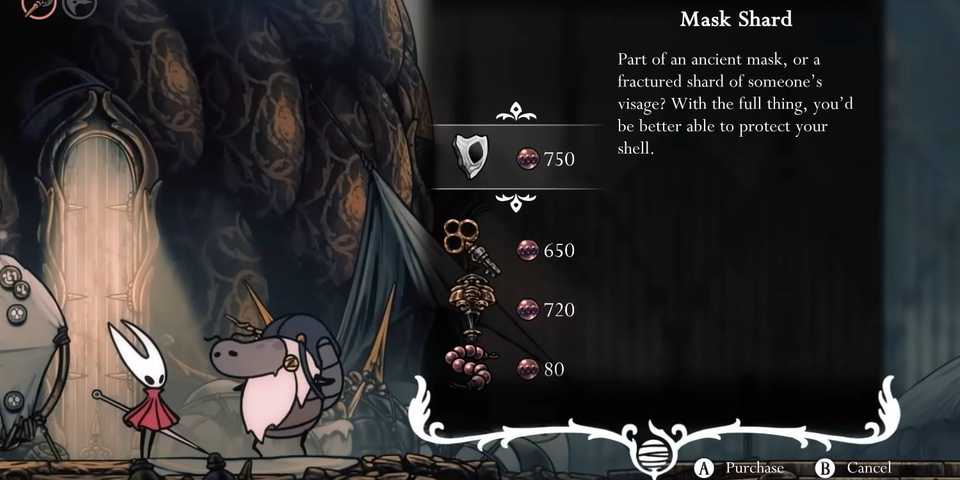 Hollow Knight Silksong Hornet finding Mask Shard in wares of Wandering Merchant NPC