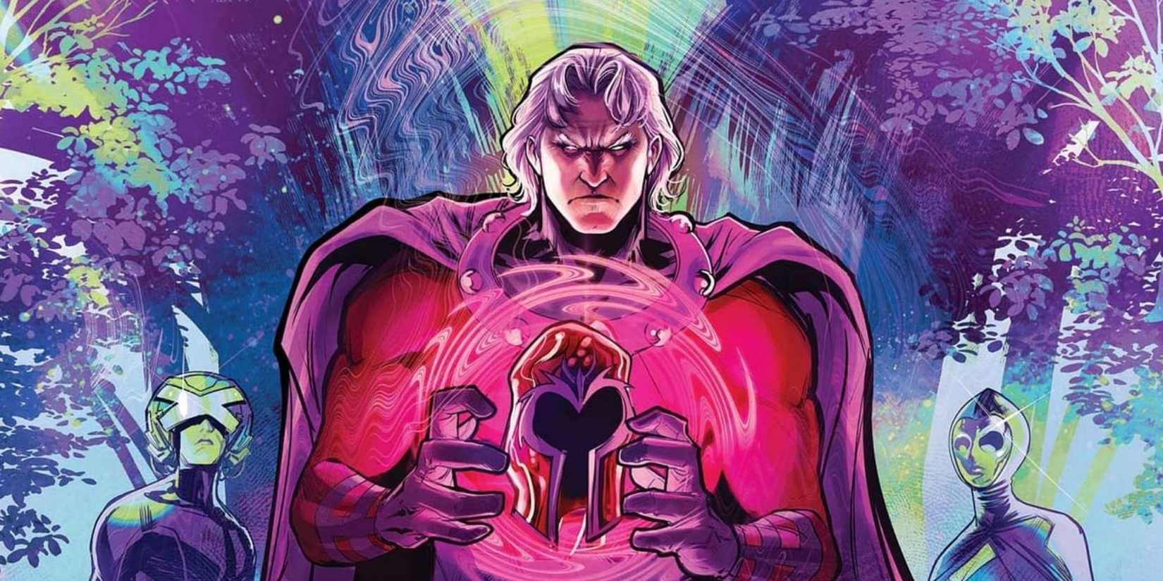 Magneto crushes helmet while Xavier and Destiny watch on Lucas Werneck’s Immortal X-Men #1 cover art