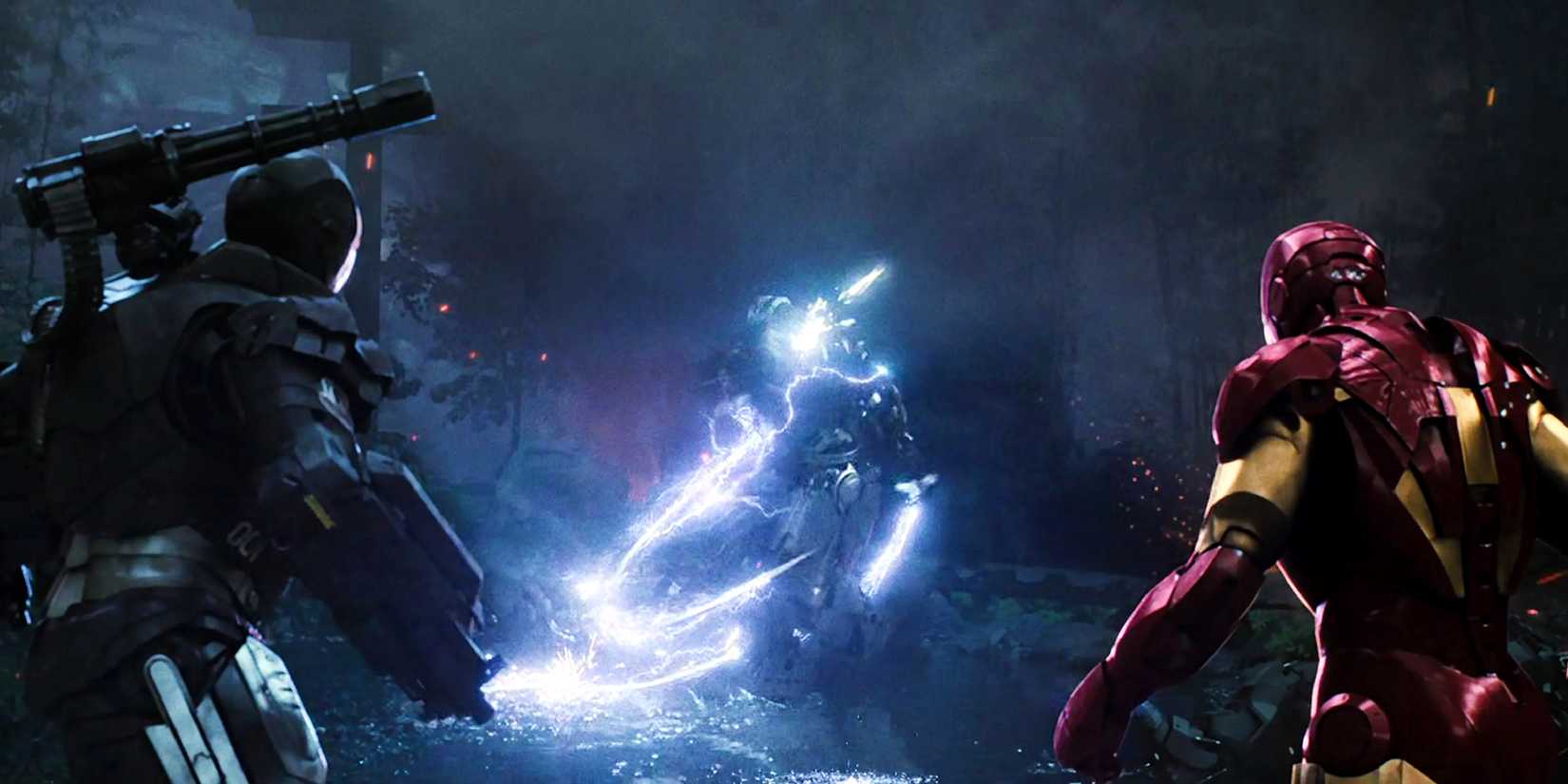 Iron Man and War Machine face off against Whiplash in Iron Man 2