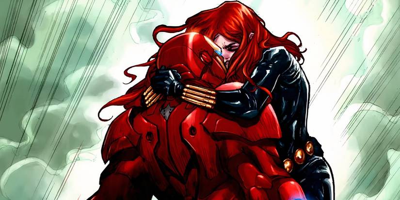 Iron Man kissing Black Widow.