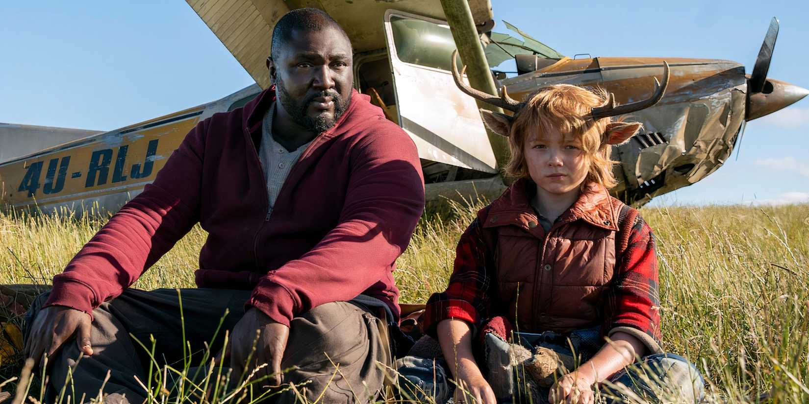 Jep and Gus in front of a scrapped plane in Sweet Tooth