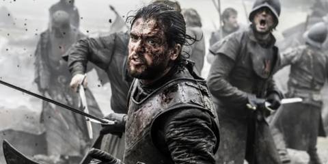 Jon Snow (Kit Harington) with blood on his face in the Battle of the Bastards on Game of Thrones