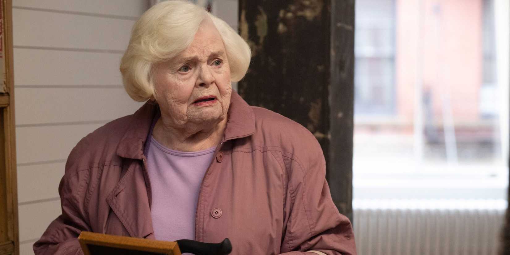 June Squibb as Eleanor staring at something with a concerned expression in Eleanor the Great
