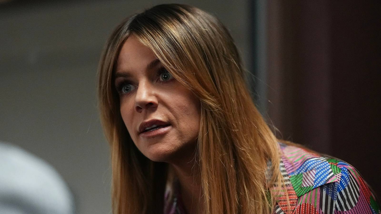 Kaitlin Olson as Morgan Gillory looking scared in High Potential